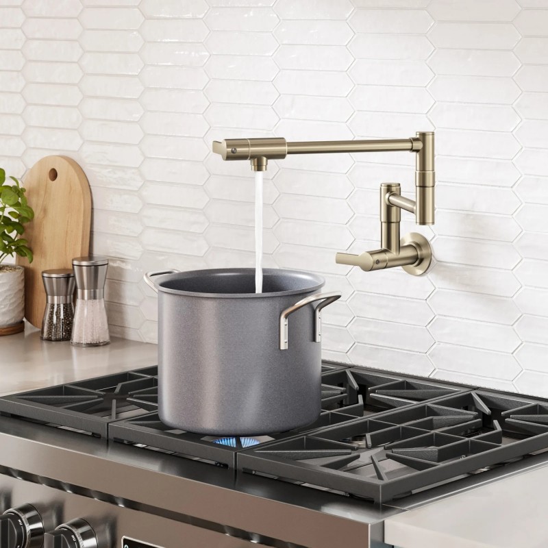 Oletto™ Wall Mount Pot Filler Kitchen Faucet with Retractable Arm in Spot-Free Antique Champagne Bronze