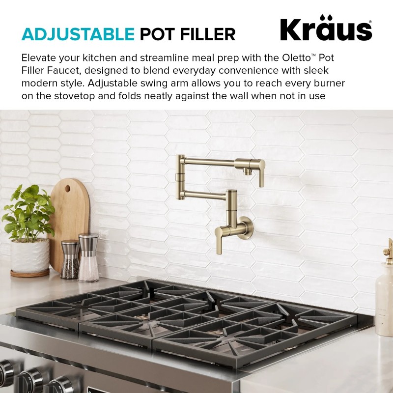 Oletto™ Wall Mount Pot Filler Kitchen Faucet with Retractable Arm in Spot-Free Antique Champagne Bronze