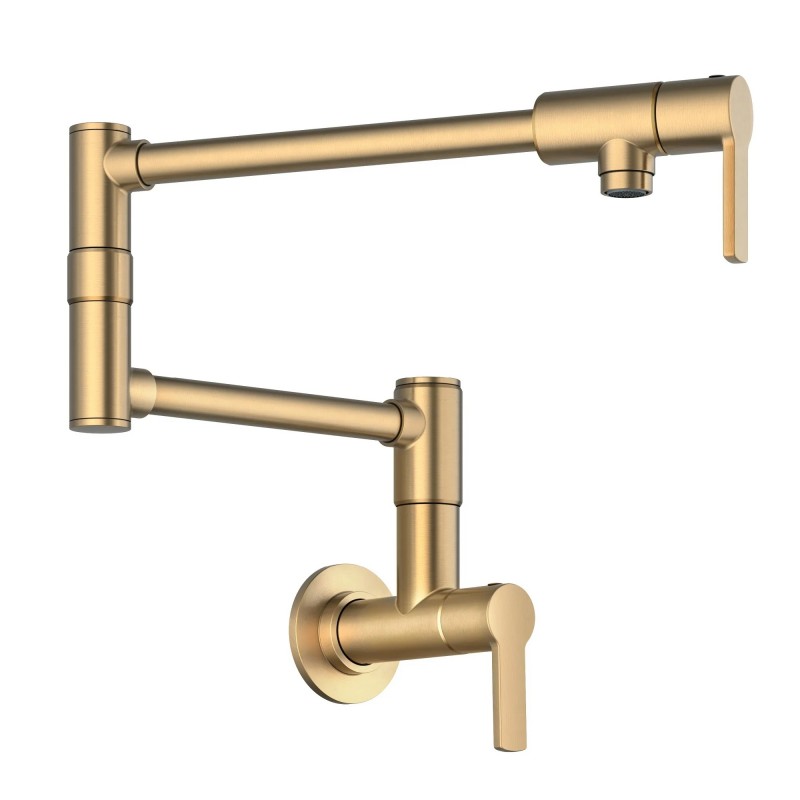Oletto™ Wall Mount Pot Filler Kitchen Faucet with Retractable Arm in Spot-Free Brushed Brass