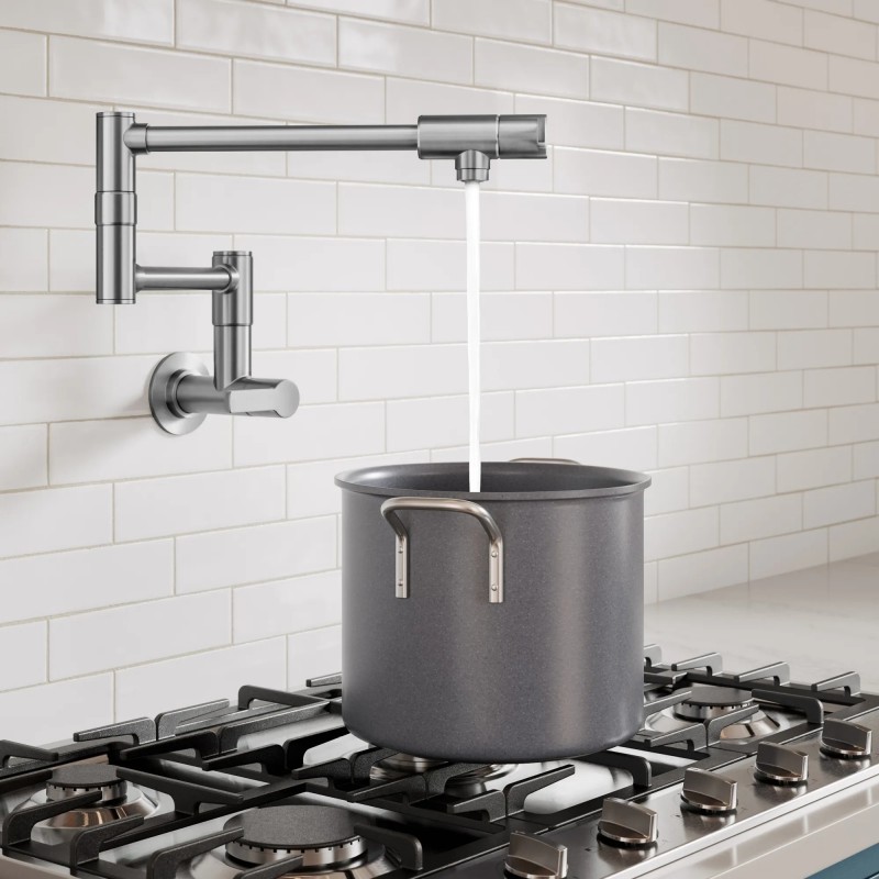 Oletto™ Wall Mount Pot Filler Kitchen Faucet with Retractable Arm in Spot-Free Stainless Steel