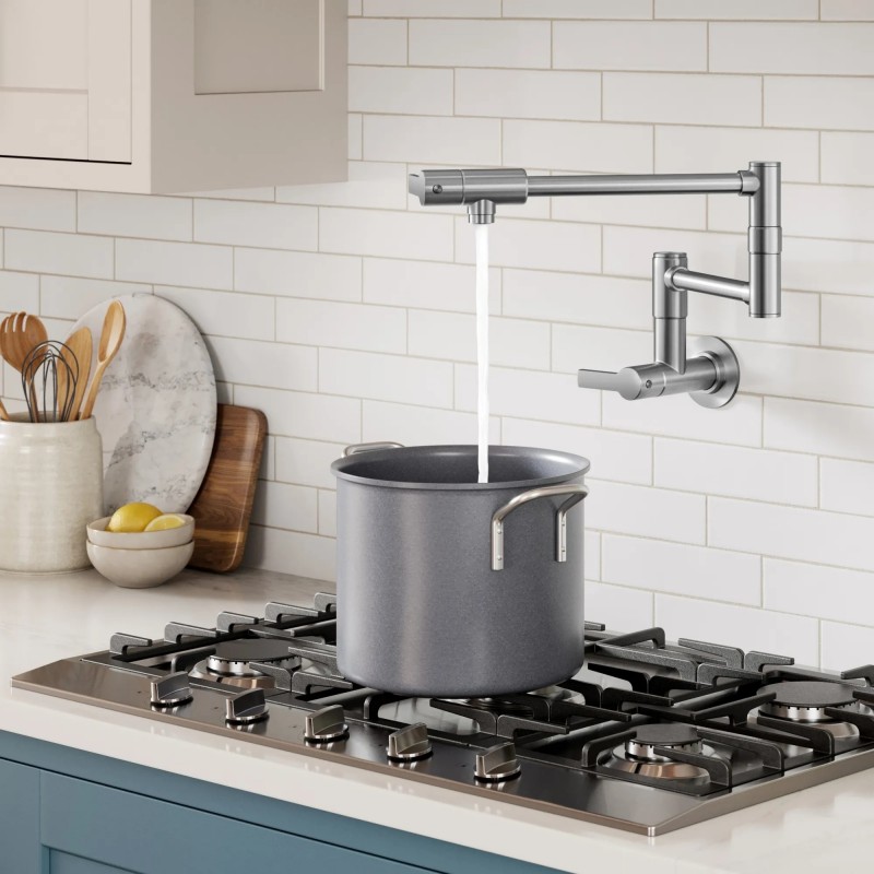 Oletto™ Wall Mount Pot Filler Kitchen Faucet with Retractable Arm in Spot-Free Stainless Steel