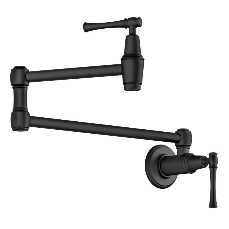 Allyn™ Wall Mount Pot Filler Kitchen Faucet with Retractable Arm in Matte Black