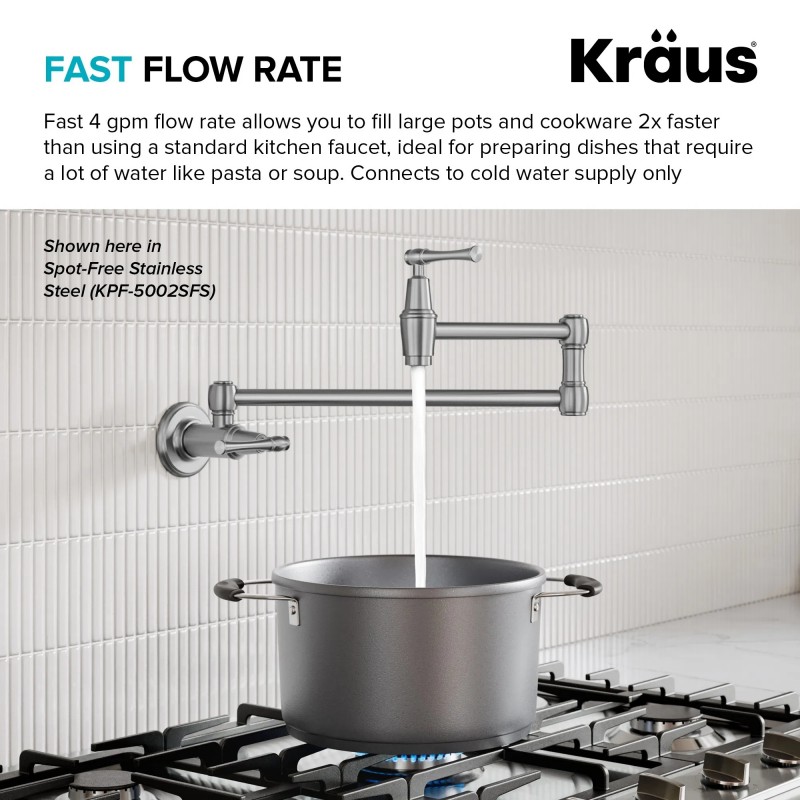 Allyn™ Wall Mount Pot Filler Kitchen Faucet with Retractable Arm in Matte Black