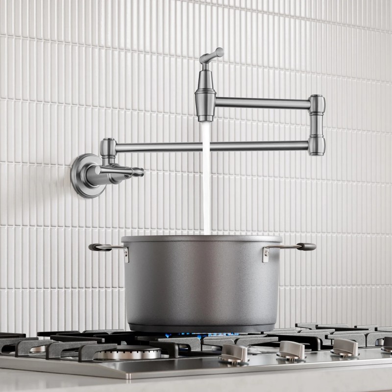 Allyn™ Wall Mount Pot Filler Kitchen Faucet with Retractable Arm in Spot-Free Stainless Steel