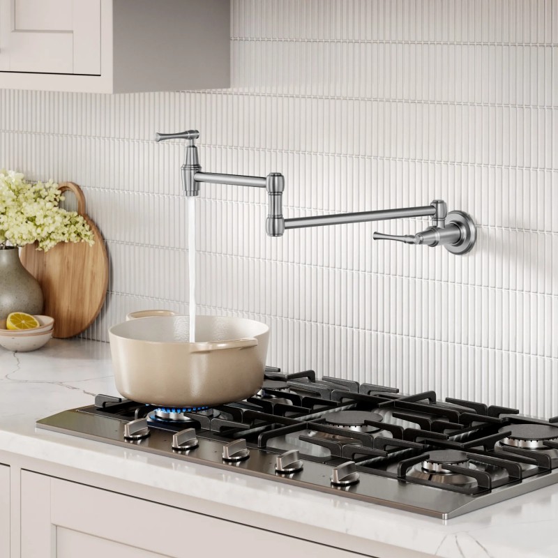 Allyn™ Wall Mount Pot Filler Kitchen Faucet with Retractable Arm in Spot-Free Stainless Steel