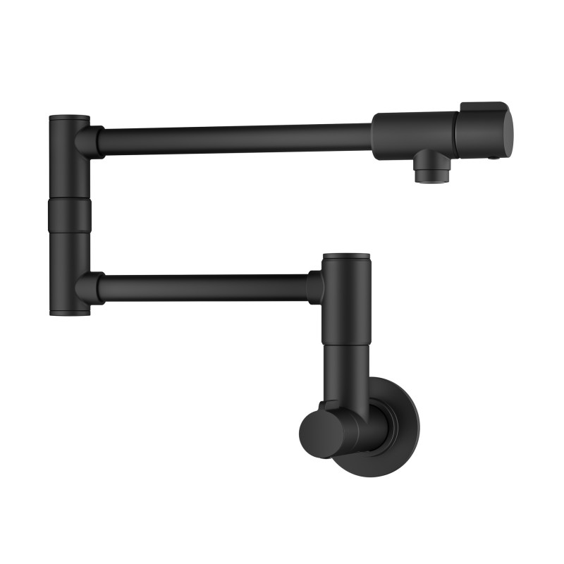 Bolden™ 2 Handle Wall Mount Pot Filler Faucet with Retractable Arm in Matte Black