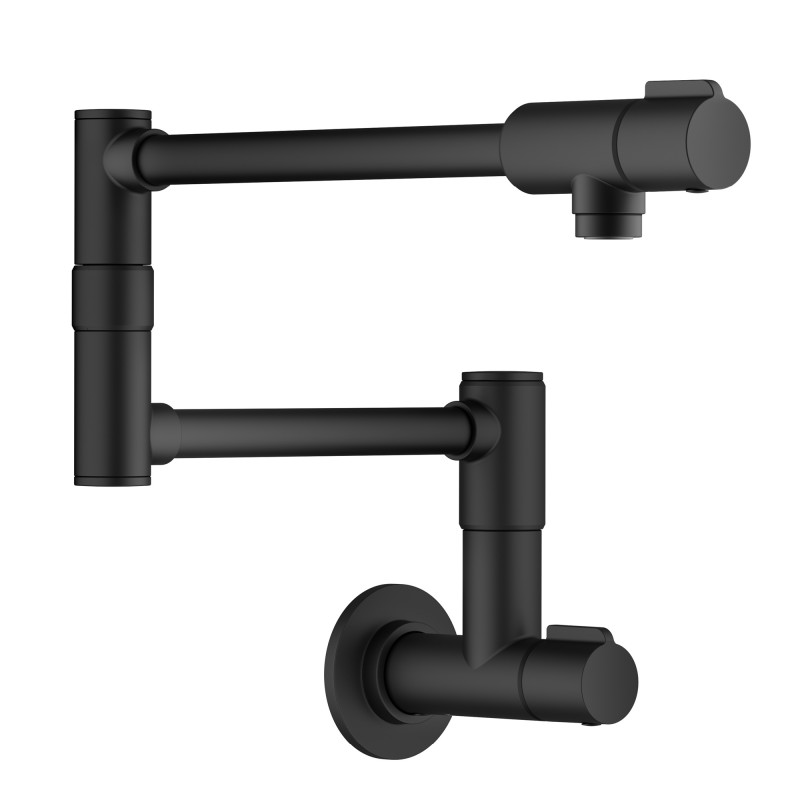 Bolden™ 2 Handle Wall Mount Pot Filler Faucet with Retractable Arm in Matte Black
