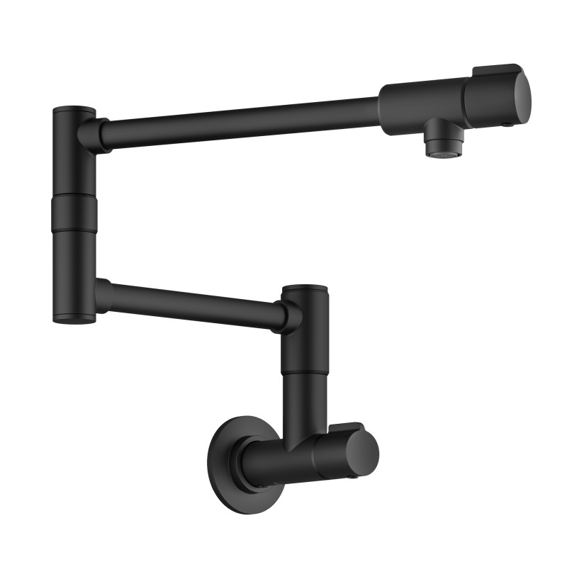 Bolden™ 2 Handle Wall Mount Pot Filler Faucet with Retractable Arm in Matte Black