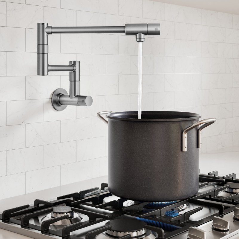 Bolden™ 2 Handle Wall Mount Pot Filler Faucet with Retractable Arm in Spot-Free Stainless Steel