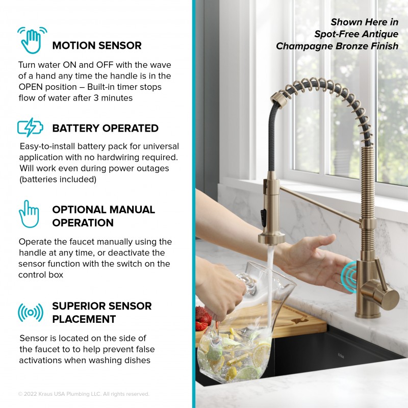 Bolden™ Touchless Sensor Commercial Pull-Down Single Handle 18-Inch Kitchen Faucet in Brushed Brass