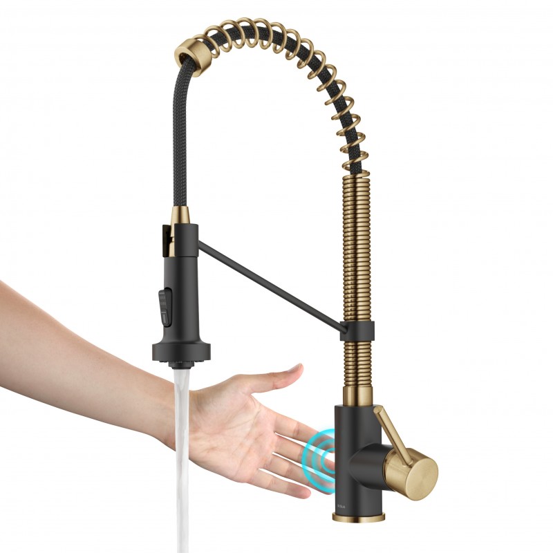 Bolden™ Touchless Sensor Commercial Pull-Down Single Handle 18-Inch Kitchen Faucet in Brushed Brass/Matte Black