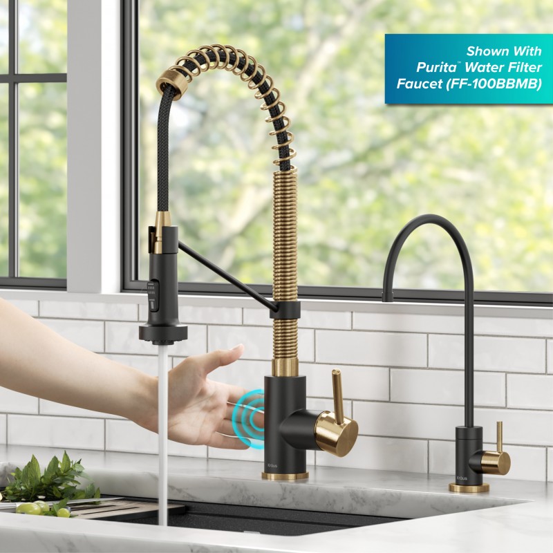 Bolden™ Touchless Sensor Commercial Pull-Down Single Handle 18-Inch Kitchen Faucet in Brushed Brass/Matte Black