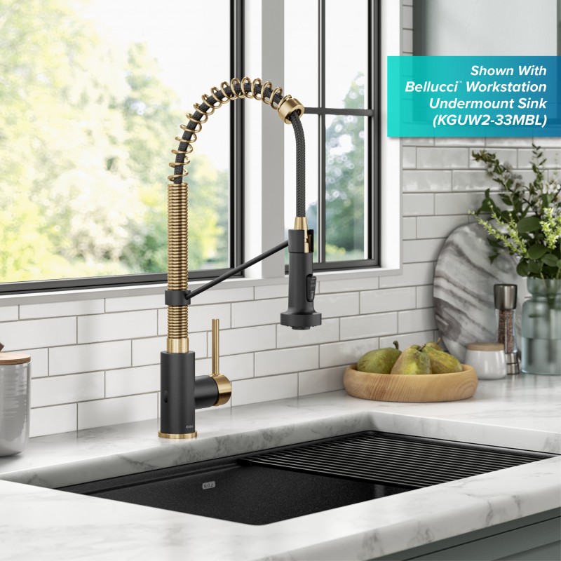 Bolden™ Touchless Sensor Commercial Pull-Down Single Handle 18-Inch Kitchen Faucet in Brushed Brass/Matte Black