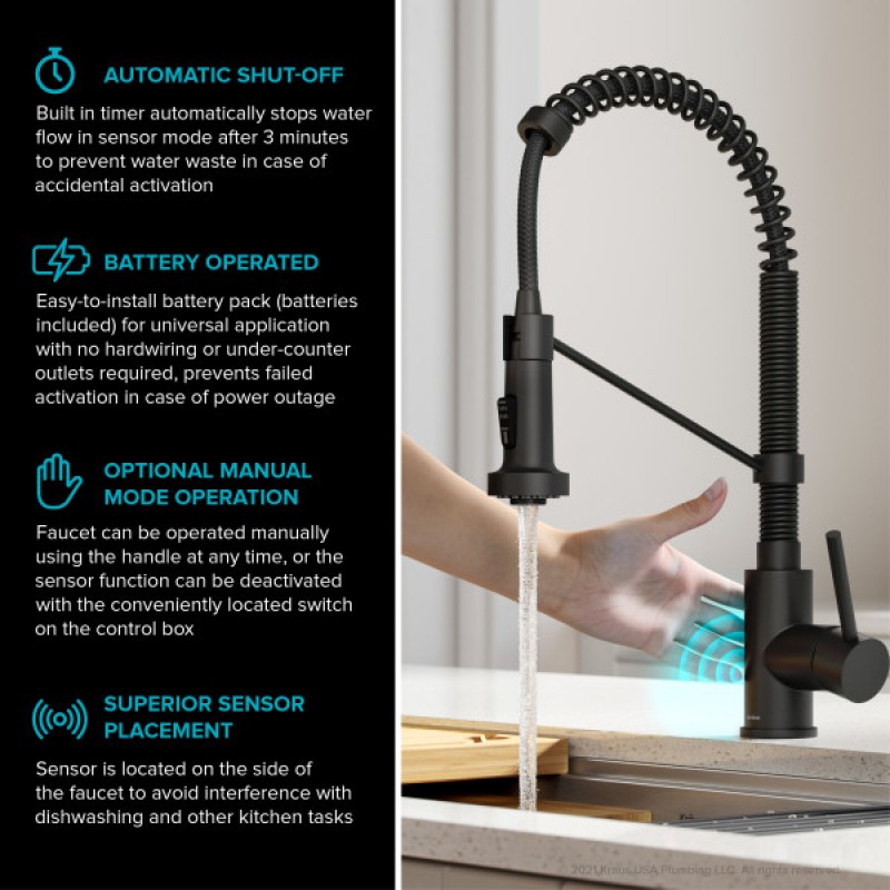 Bolden™ Touchless Sensor Commercial Pull-Down Single Handle 18-Inch Kitchen Faucet in Matte Black