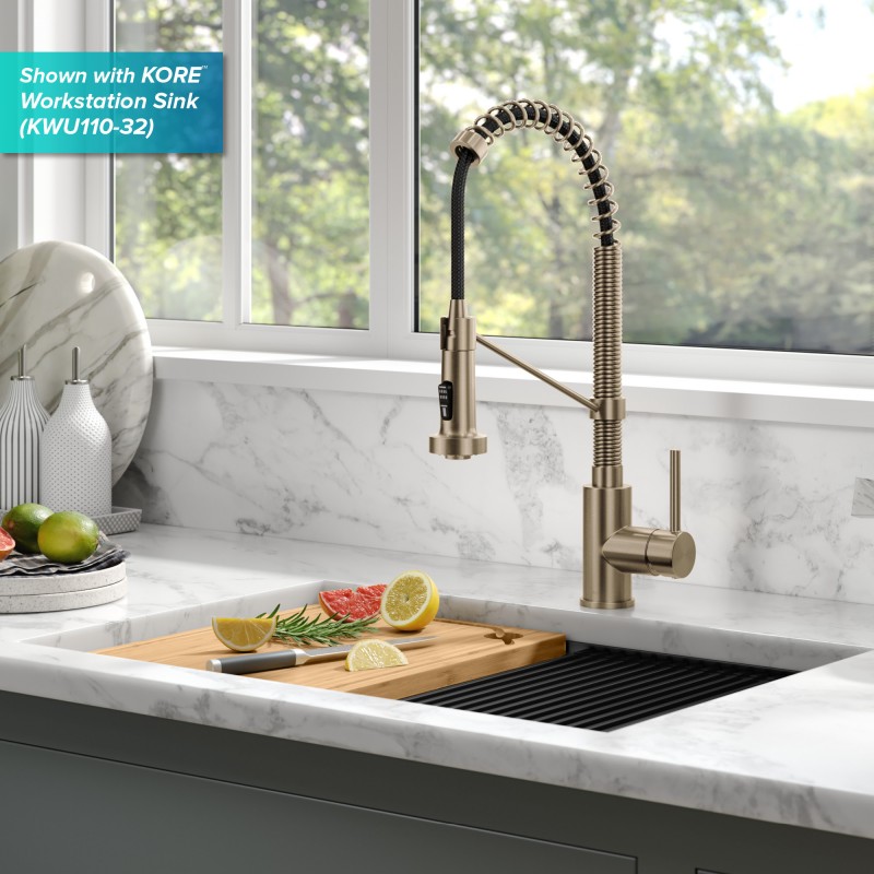 Bolden™ Touchless Sensor Commercial Pull-Down Single Handle 18-Inch Kitchen Faucet in Spot Free Antique Champagne Bronze