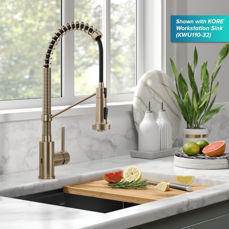 Bolden™ Touchless Sensor Commercial Pull-Down Single Handle 18-Inch Kitchen Faucet in Spot Free Antique Champagne Bronze