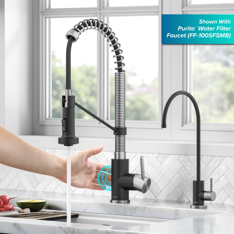 Bolden™ Touchless Sensor Commercial Pull-Down Single Handle 18-Inch Kitchen Faucet in Spot-Free Stainless Steel/Matte Black