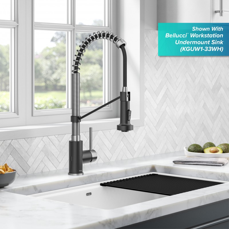 Bolden™ Touchless Sensor Commercial Pull-Down Single Handle 18-Inch Kitchen Faucet in Spot-Free Stainless Steel/Matte Black