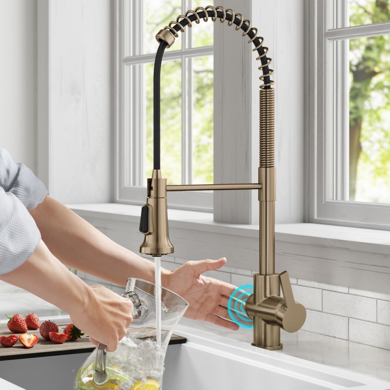 Britt™ Touchless Sensor Commercial Pull-Down Single Handle Kitchen Faucet in Spot Free Antique Champagne Bronze