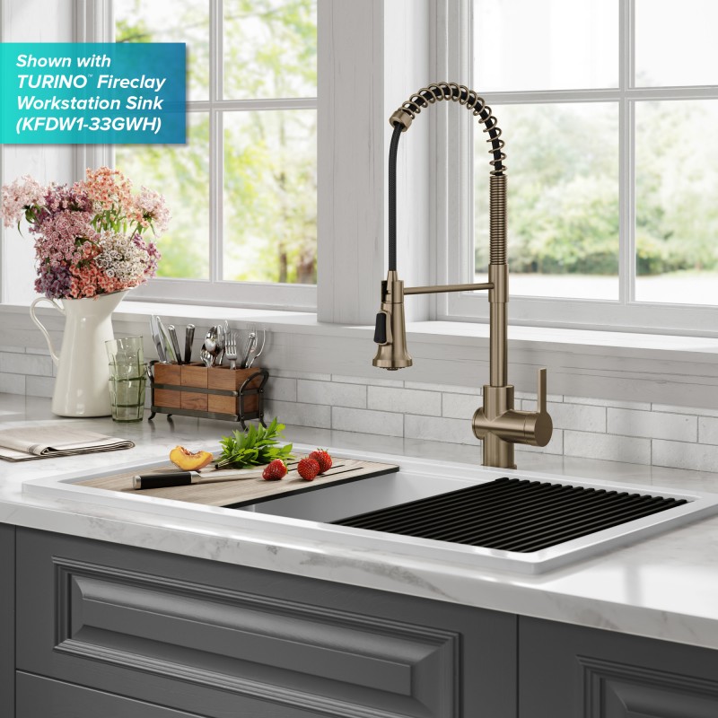 Britt™ Touchless Sensor Commercial Pull-Down Single Handle Kitchen Faucet in Spot Free Antique Champagne Bronze