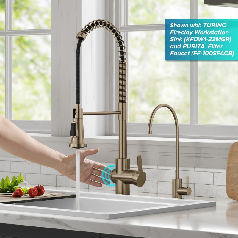 Britt™ Touchless Sensor Commercial Pull-Down Single Handle Kitchen Faucet in Spot Free Antique Champagne Bronze