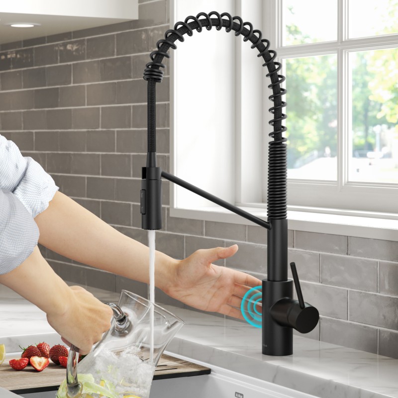 Oletto™ Touchless Sensor Commercial Pull-Down Single Handle Kitchen Faucet with QuickDock™ Top Mount Assembly in Matte Black