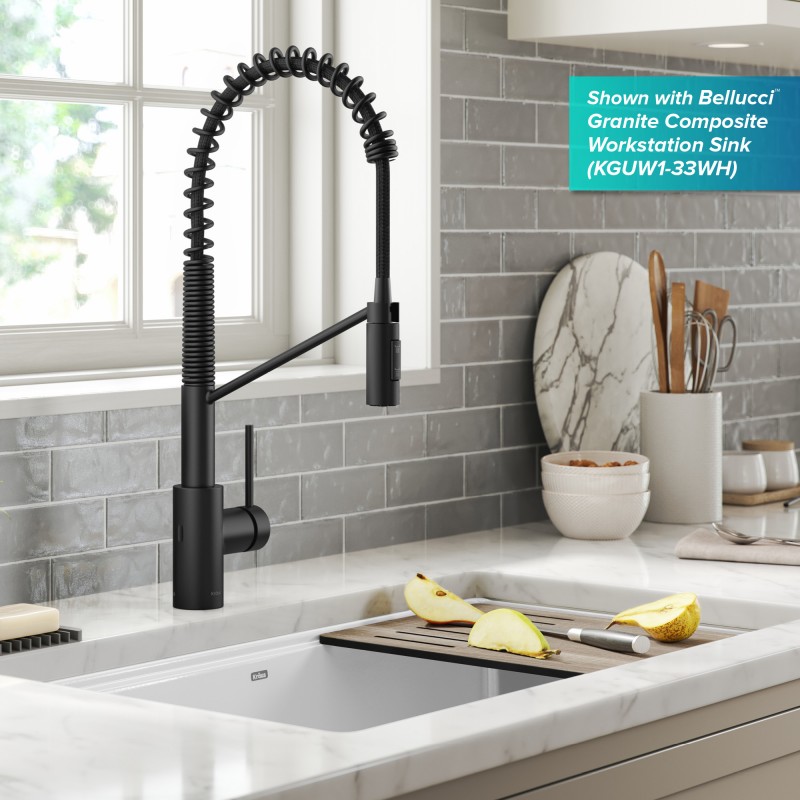 Oletto™ Touchless Sensor Commercial Pull-Down Single Handle Kitchen Faucet with QuickDock™ Top Mount Assembly in Matte Black