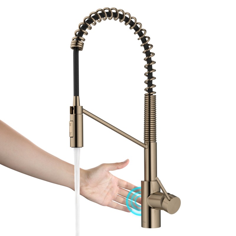 Oletto™ Touchless Sensor Commercial Pull-Down Single Handle Kitchen Faucet with QuickDock™ Top Mount Assembly in Spot Free Antique Champagne Bronze