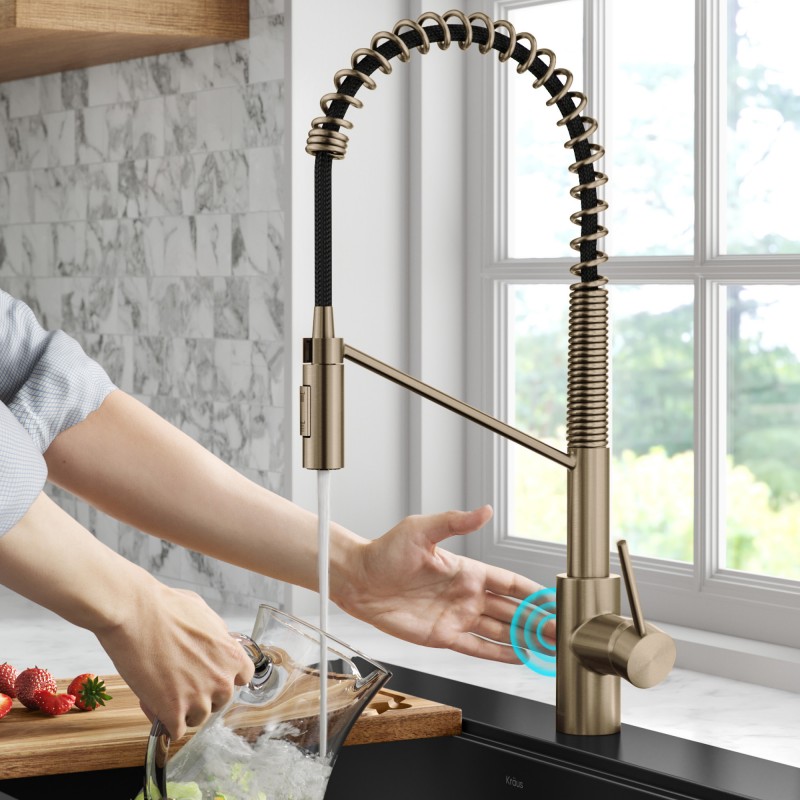 Oletto™ Touchless Sensor Commercial Pull-Down Single Handle Kitchen Faucet with QuickDock™ Top Mount Assembly in Spot Free Antique Champagne Bronze