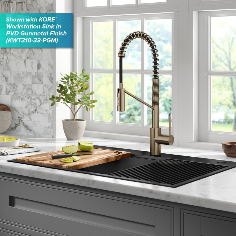 Oletto™ Touchless Sensor Commercial Pull-Down Single Handle Kitchen Faucet with QuickDock™ Top Mount Assembly in Spot Free Antique Champagne Bronze