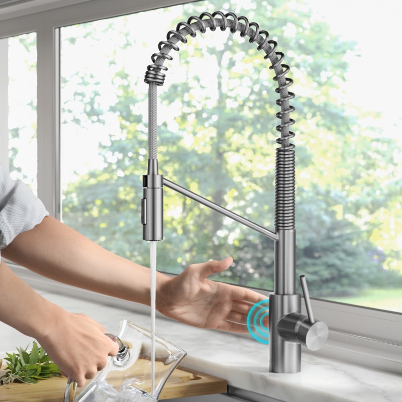 Oletto™ Touchless Sensor Commercial Pull-Down Single Handle Kitchen Faucet with QuickDock™ Top Mount Assembly in Spot Free Stainless Steel