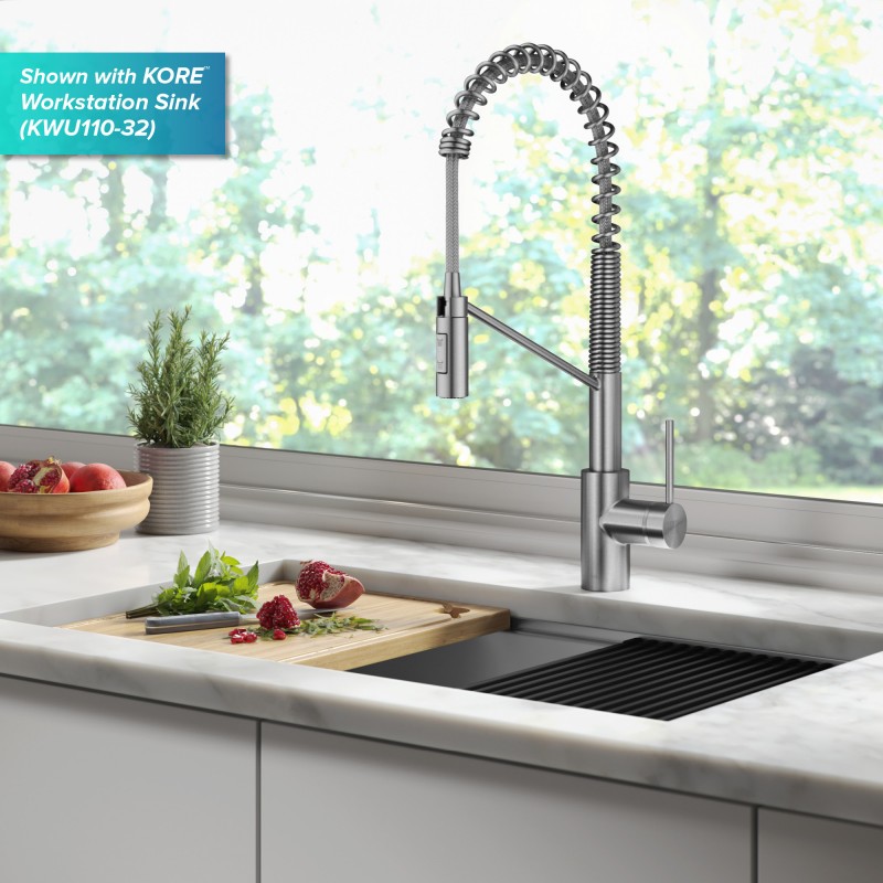 Oletto™ Touchless Sensor Commercial Pull-Down Single Handle Kitchen Faucet with QuickDock™ Top Mount Assembly in Spot Free Stainless Steel
