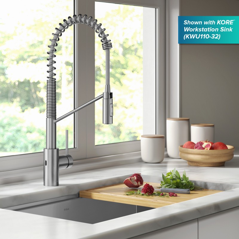 Oletto™ Touchless Sensor Commercial Pull-Down Single Handle Kitchen Faucet with QuickDock™ Top Mount Assembly in Spot Free Stainless Steel