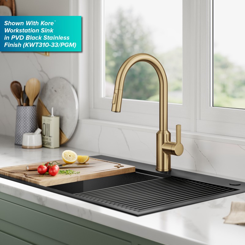 Oletto™ Touchless Sensor Pull-Down Single Handle Kitchen Faucet in Brushed Brass