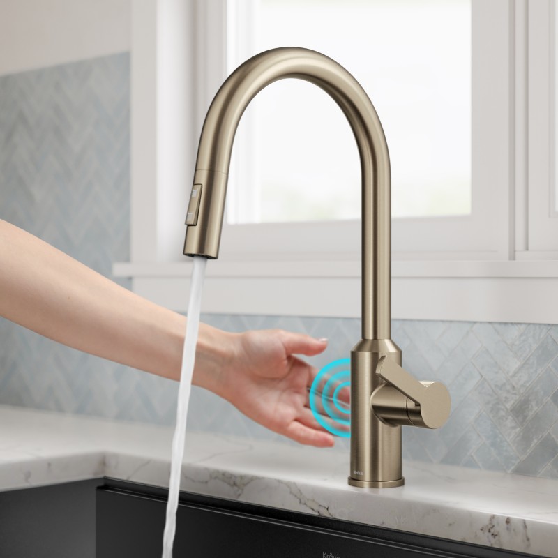 Oletto™ Touchless Sensor Pull-Down Single Handle Kitchen Faucet in Spot-Free Antique Champagne Bronze