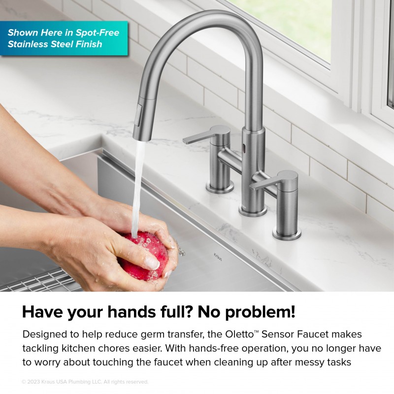Oletto™ Touchless Sensor Bridge Kitchen Faucet with Pull-Down Sprayhead in Matte Black