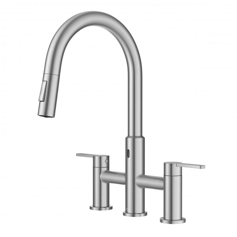 Oletto™ Touchless Sensor Bridge Kitchen Faucet with Pull-Down Sprayhead in Spot-Free Stainless Steel