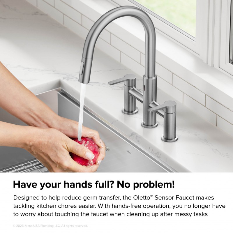 Oletto™ Touchless Sensor Bridge Kitchen Faucet with Pull-Down Sprayhead in Spot-Free Stainless Steel