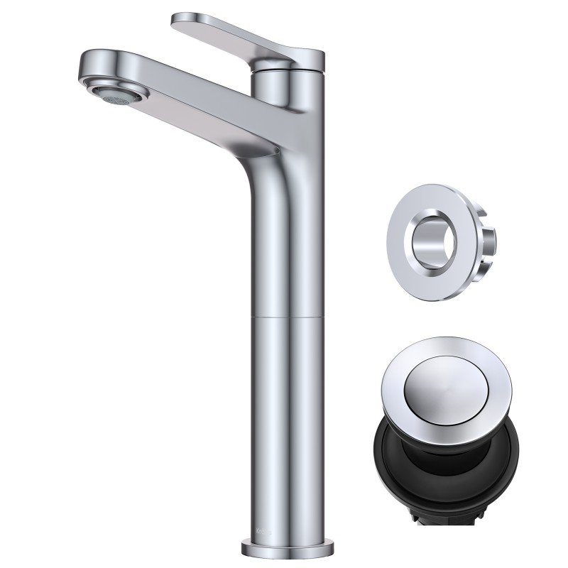 Indy™ Single Handle Vessel Bathroom Faucet in Chrome with Pop Up Drain and Supply Lines