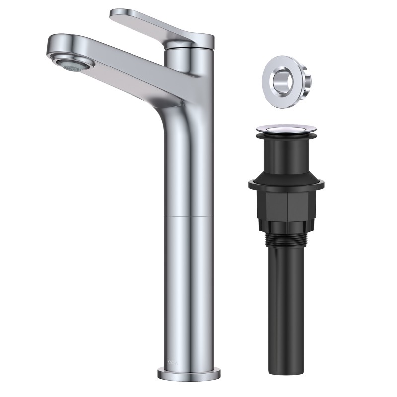 Indy™ Single Handle Vessel Bathroom Faucet in Chrome with Pop Up Drain and Supply Lines