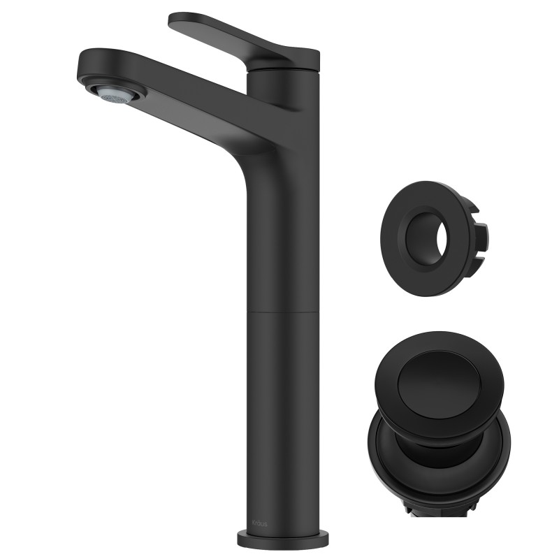 Indy™ Single Handle Vessel Bathroom Faucet in Matte Black with Pop Up Drain and Supply Lines