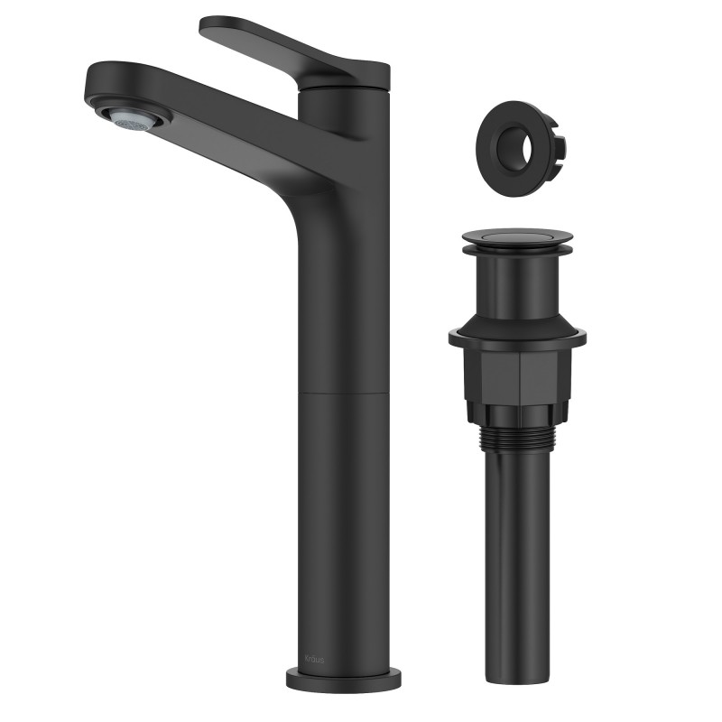 Indy™ Single Handle Vessel Bathroom Faucet in Matte Black with Pop Up Drain and Supply Lines