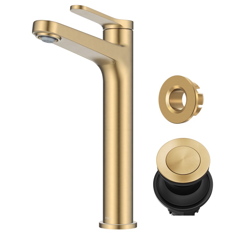 Indy™ Single Handle Vessel Bathroom Faucet in Spot-Free Brushed Brass with Pop Up Drain and Supply Lines