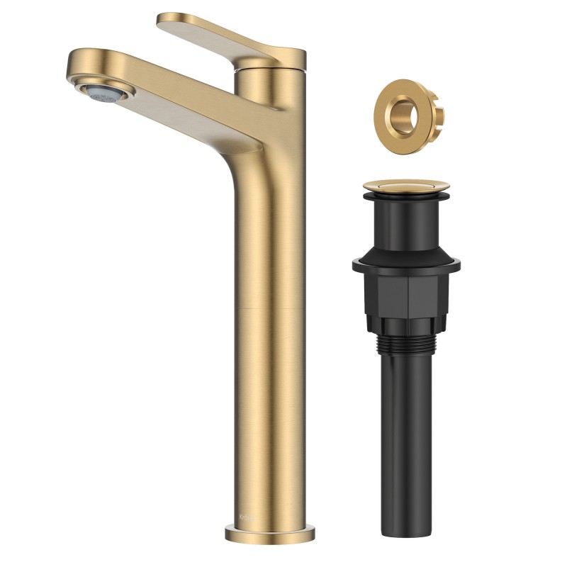 Indy™ Single Handle Vessel Bathroom Faucet in Spot-Free Brushed Brass with Pop Up Drain and Supply Lines