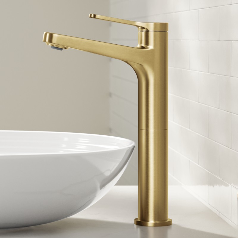 Indy™ Single Handle Vessel Bathroom Faucet in Spot-Free Brushed Brass with Pop Up Drain and Supply Lines