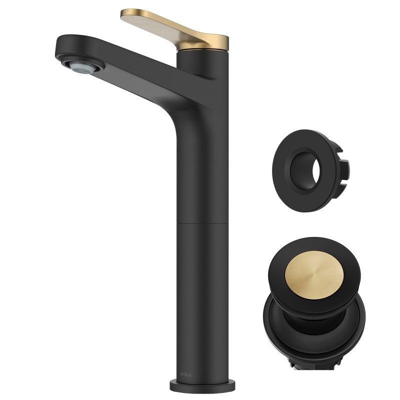 Indy™ Single Handle Vessel Bathroom Faucet in Spot-Free Brushed Brass / Matte Black with Pop Up Drain and Supply Lines