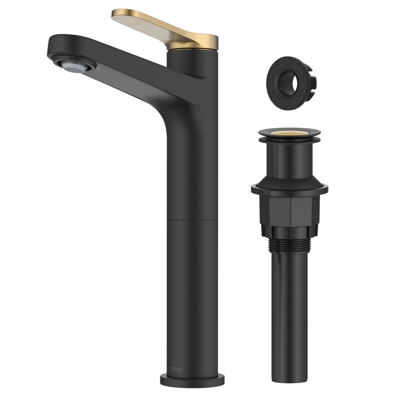 Indy™ Single Handle Vessel Bathroom Faucet in Spot-Free Brushed Brass / Matte Black with Pop Up Drain and Supply Lines