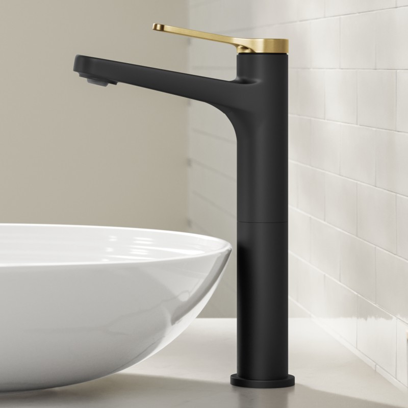 Indy™ Single Handle Vessel Bathroom Faucet in Spot-Free Brushed Brass / Matte Black with Pop Up Drain and Supply Lines