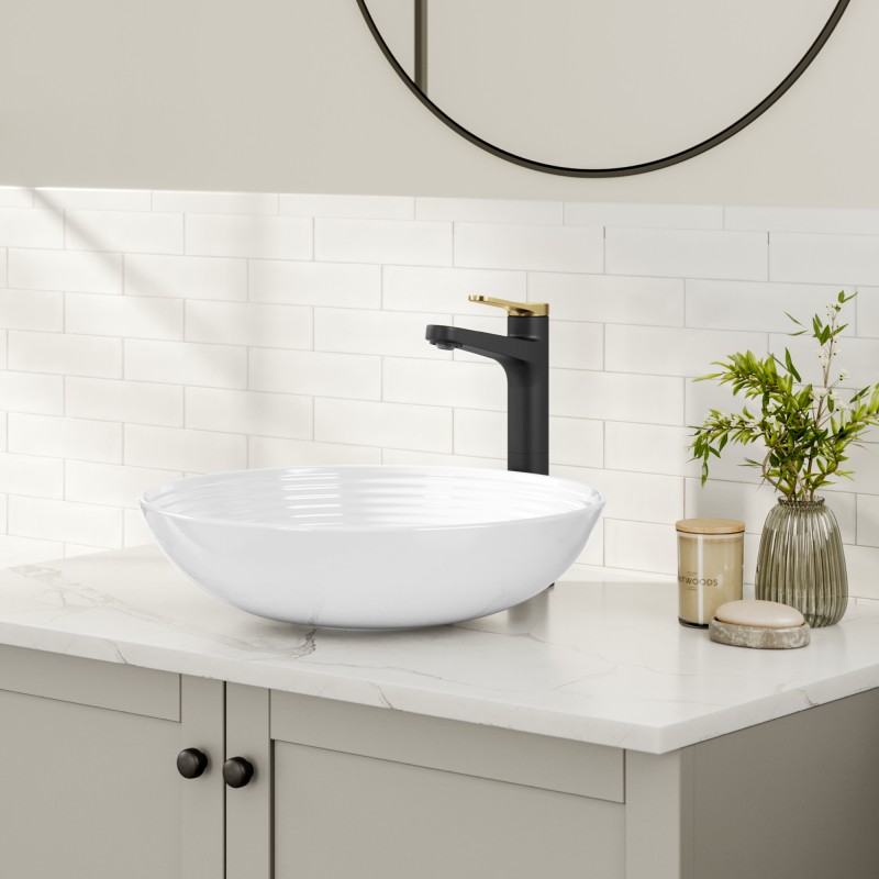 Indy™ Single Handle Vessel Bathroom Faucet in Spot-Free Brushed Brass / Matte Black with Pop Up Drain and Supply Lines