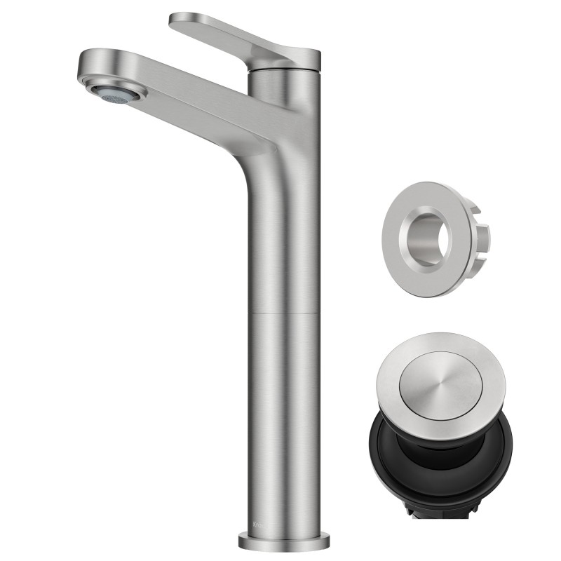 Indy™ Single Handle Vessel Bathroom Faucet in Spot-Free Brushed Nickel with Pop Up Drain and Supply Lines